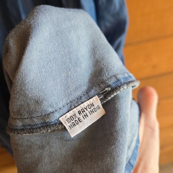 Fitroy & Willa Rayon Chambray Smocked Strapless Tier Midi Dress NWOT Large Boho - Picture 4 of 4